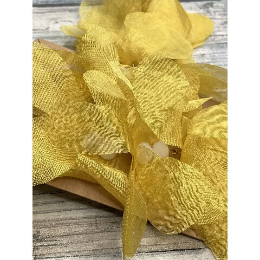 Yellow Breeze Flow Earrings Drop Dangle White Beads 3.5